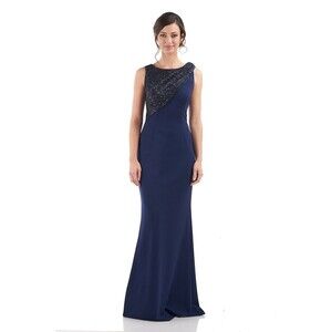 JS Collection Kennedy Draped Mermaid Maxi Dress Gown Navy NWT Sequins Sz 6